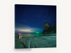 Starlit Longtail Bay, longtail boat starry night beach photograph, coastal canvas wall art print ready to hang