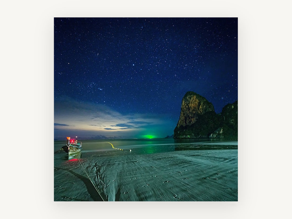Starlit Longtail Bay, coastal canvas wall art print, front view