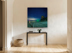 Starlit Longtail Bay coastal canvas print on the wall of a hallway