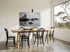 Misted Rock Shore coastal canvas print on the wall of a dining room