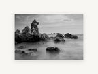 Misted Rock Shore, coastal canvas wall art print, front view