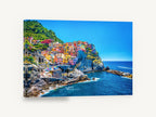 Cinque Terre Cliffside Village, colourful cinque terre coastal village photograph, coastal canvas wall art print ready to hang