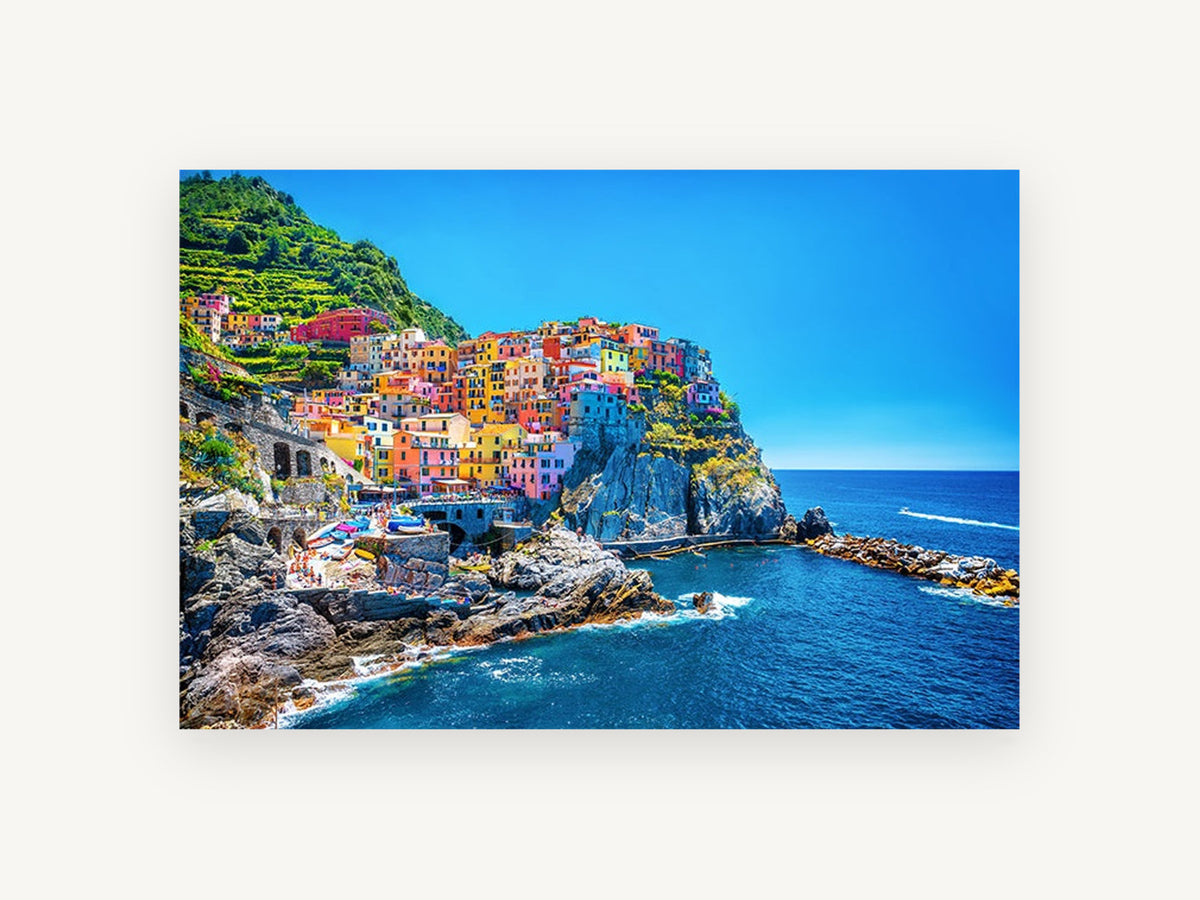 Cinque Terre Cliffside Village, coastal canvas wall art print, front view