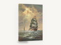 Tall Ship Golden Sky, tall ship sailing seascape painting, coastal canvas wall art print ready to hang