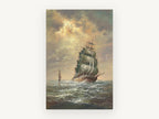 Tall Ship Golden Sky, coastal canvas wall art print, front view
