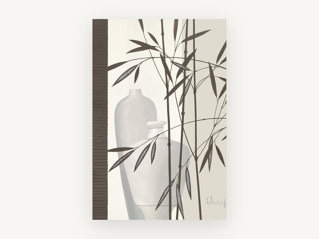 Bamboo and Pale Vases, floral canvas wall art print, front view