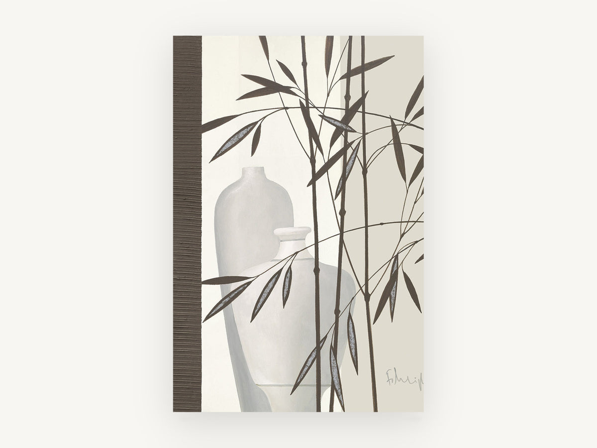 Bamboo and Pale Vases, floral canvas wall art print, front view