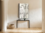 Bamboo and Pale Vases floral canvas print on the wall of a hallway