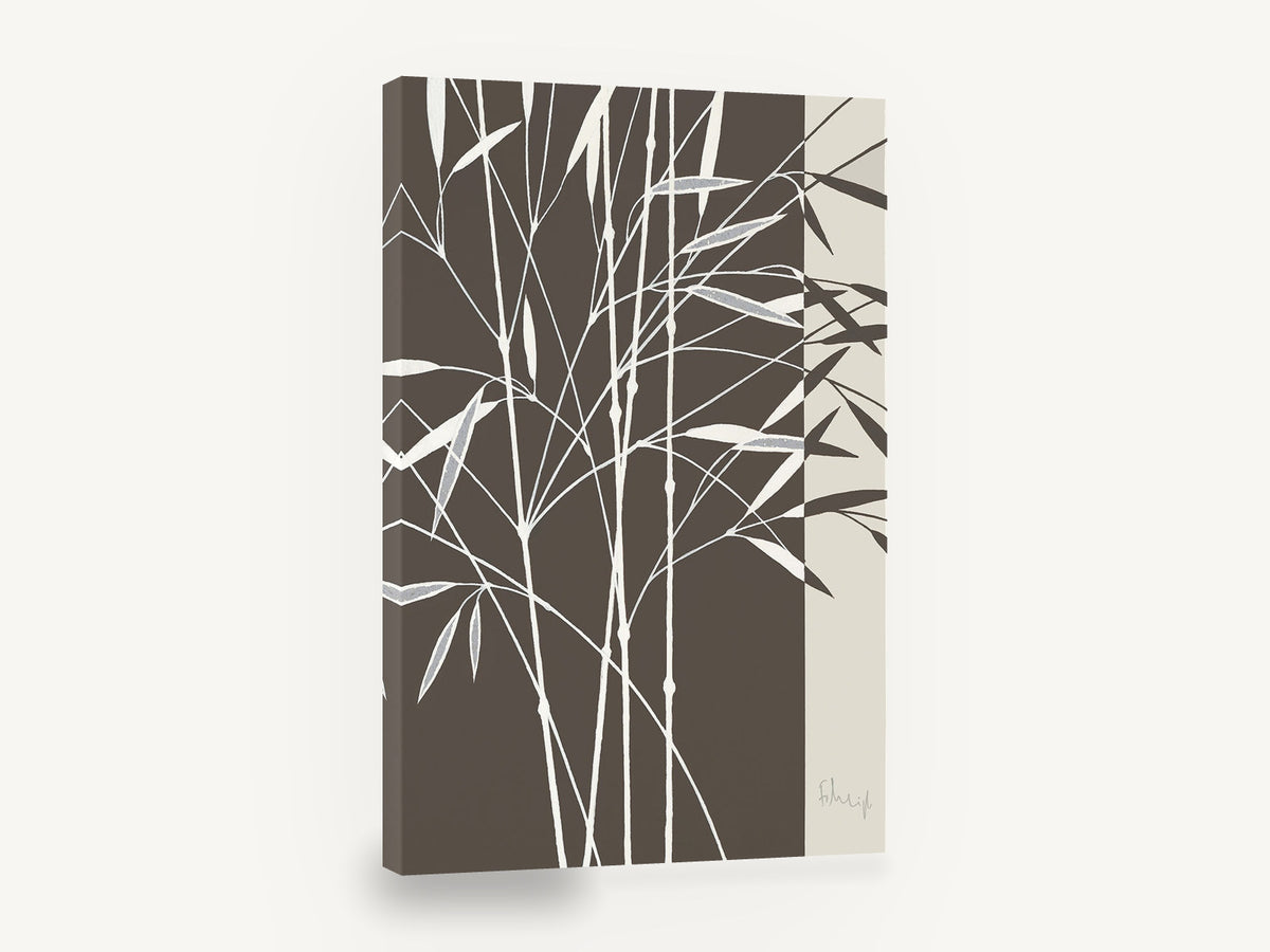Bamboo on Umber, bamboo stems brown and cream illustration, floral canvas wall art print ready to hang