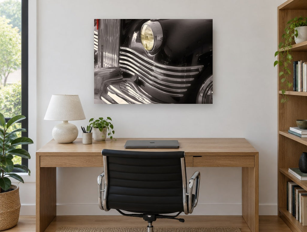 Chrome Grille Detail vintage canvas print on the wall of a study