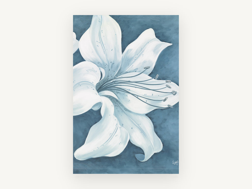 Pale Lily on Slate, floral canvas wall art print, front view