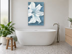 Pale Lily on Slate floral canvas print on the wall of a bathroom