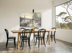 Red Umbrella Along the Seine city canvas print on the wall of a dining room