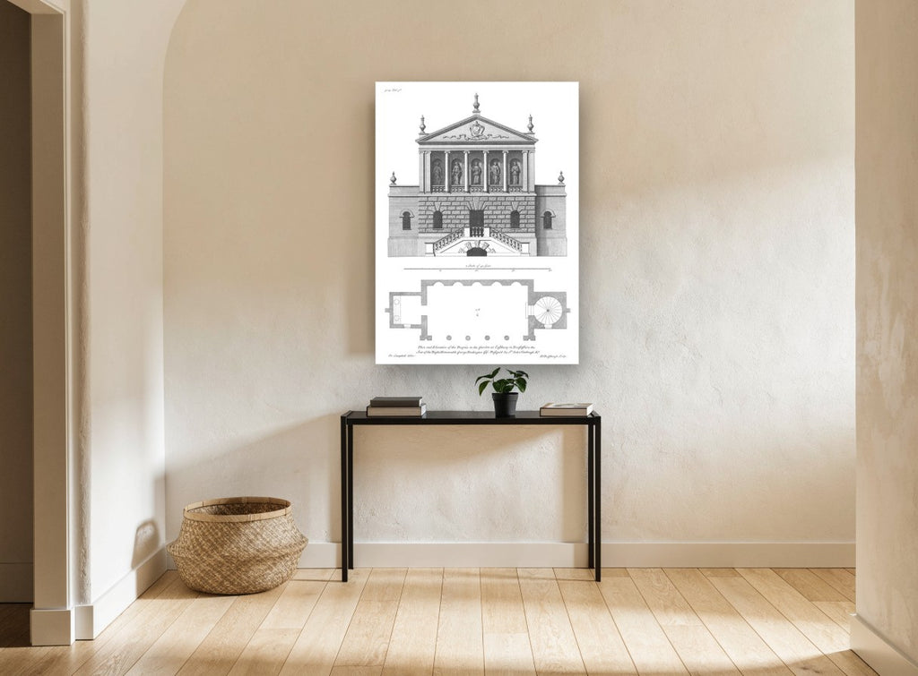 Garden Bagnio Elevation vintage canvas print on the wall of a hallway