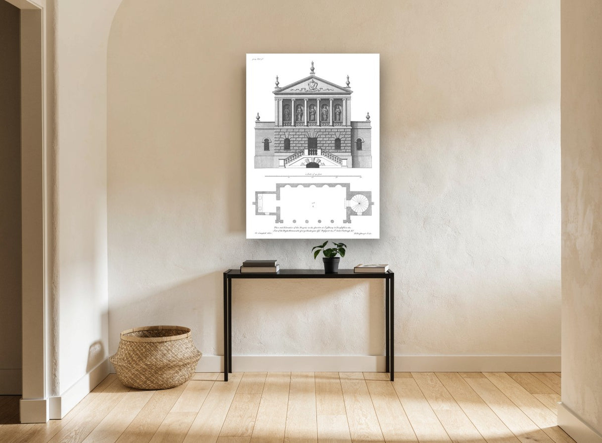 Garden Bagnio Elevation vintage canvas print on the wall of a hallway