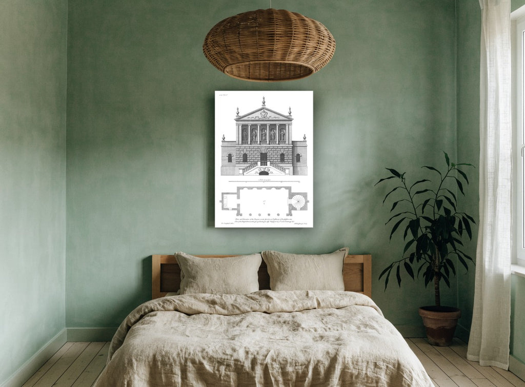 Eastbury Garden Bagnio vintage canvas print on the wall of a bedroom