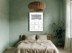Atherton Hall Elevation vintage canvas print on the wall of a bedroom