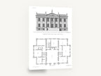 Atherton Hall Elevation, antique georgian house architectural plan, stretched canvas wall art print ready to hang