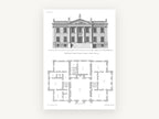 Atherton Hall Elevation, vintage canvas wall art print, front view