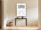 Atherton Hall Elevation vintage canvas print on the wall of a hallway