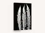 Three White Fern Fronds, black and white fern frond silhouette, floral canvas wall art print ready to hang