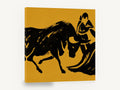 Ochre Bull and Matador, black ink bull and matador illustration, animal canvas wall art print ready to hang