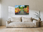 Autumn Vineyard Path landscape canvas print on the wall of a living room