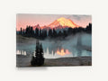 Alpenglow Over Still Lake, alpenglow mountain lake reflection photograph, landscape canvas wall art print ready to hang