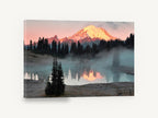Alpenglow Over Still Lake, alpenglow mountain lake reflection photograph, landscape canvas wall art print ready to hang