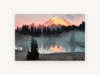 Alpenglow Over Still Lake, alpenglow mountain lake reflection photograph, landscape canvas wall art print, front view