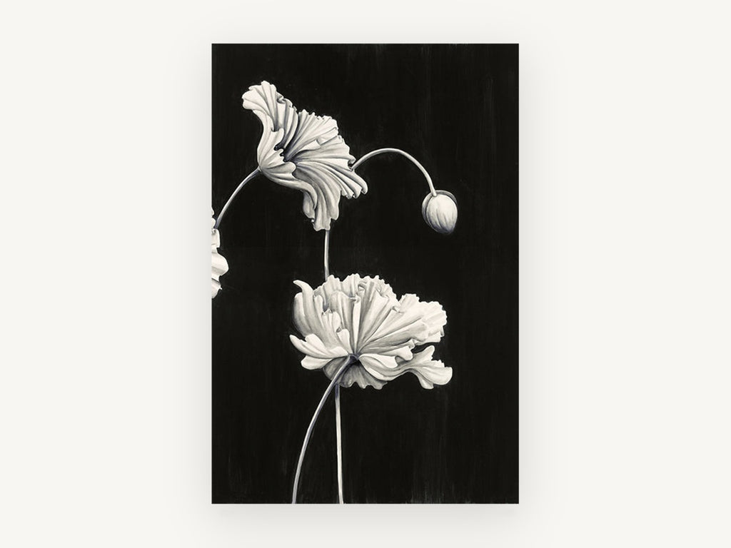 Ruffled Poppies at Night, floral canvas wall art print, front view