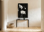 Ruffled Poppies at Night floral canvas print on the wall of a hallway