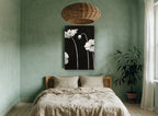 Pale Poppies at Night floral canvas print on the wall of a bedroom