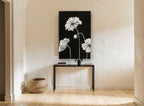 Ruffled Poppies at Night floral canvas print on the wall of a hallway