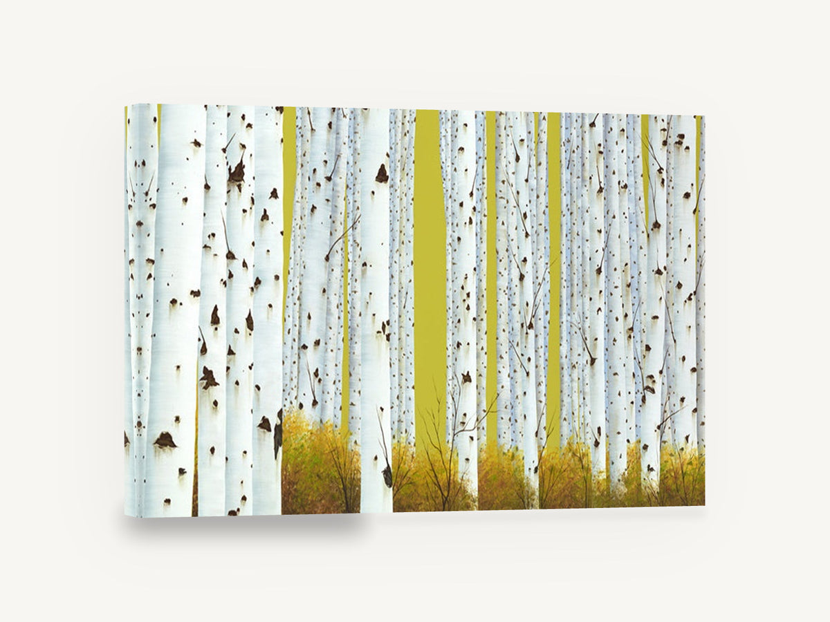 Aspen Grove Chartreuse, white aspen trunks chartreuse painting, landscape canvas wall art print ready to hang