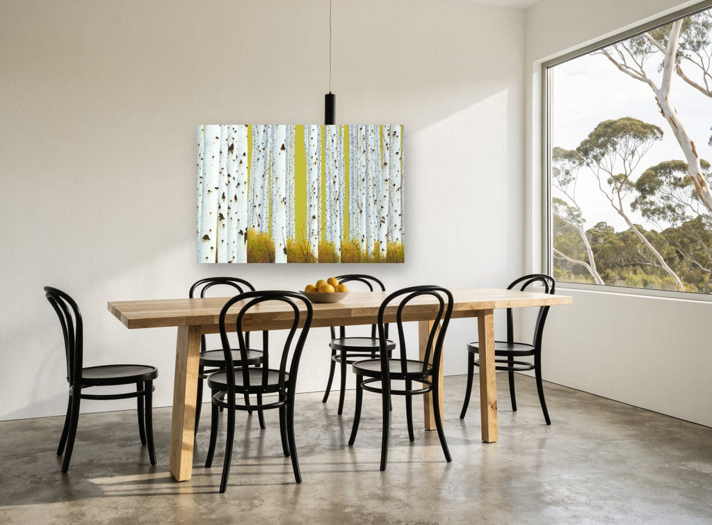 Aspen Grove Chartreuse landscape canvas print on the wall of a dining room