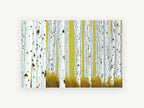 Aspen Grove Chartreuse, white aspen trunks chartreuse painting, landscape canvas wall art print, front view
