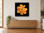Apricot Tulip Burst floral canvas print on the wall of a living room above a sideboard