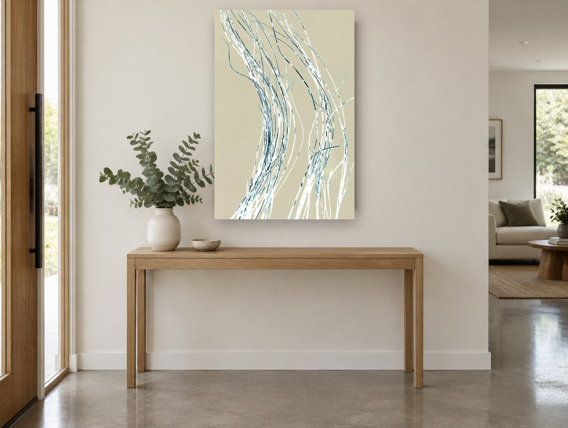 Sea Grass Drift coastal canvas print on the wall of a entry hall
