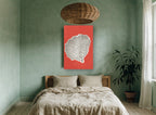 Red Sea Fan Silhouette coastal canvas print on the wall of a bedroom