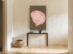 Red Sea Fan Silhouette coastal canvas print on the wall of a hallway