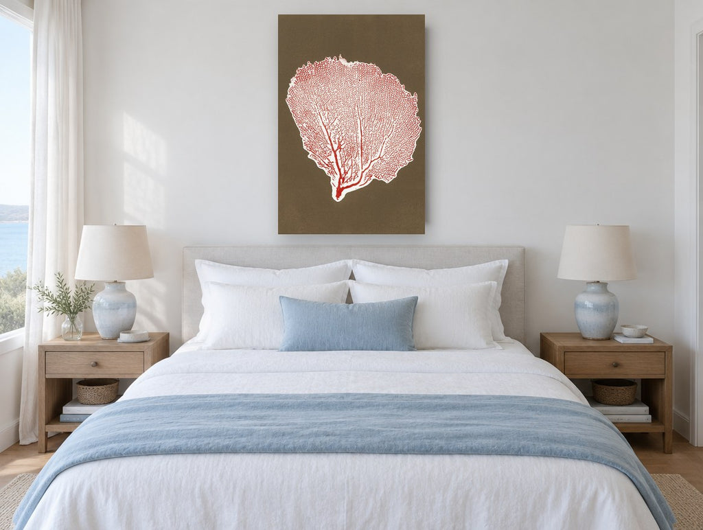 Red Sea Fan Silhouette coastal canvas print on the wall of a coastal bedroom