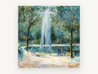 Fountain in the Park, park fountain impressionist scene, landscape canvas wall art print, front view