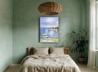 Moored Sailboats Cove coastal canvas print on the wall of a bedroom