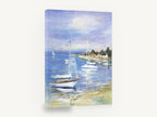 Moored Sailboats Cove, moored sailboats impressionist seascape, coastal canvas wall art print ready to hang