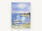 Moored Sailboats Cove, coastal canvas wall art print, front view