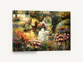Garden Tea Table, impressionist garden table irises tulips, floral canvas wall art print ready to hang