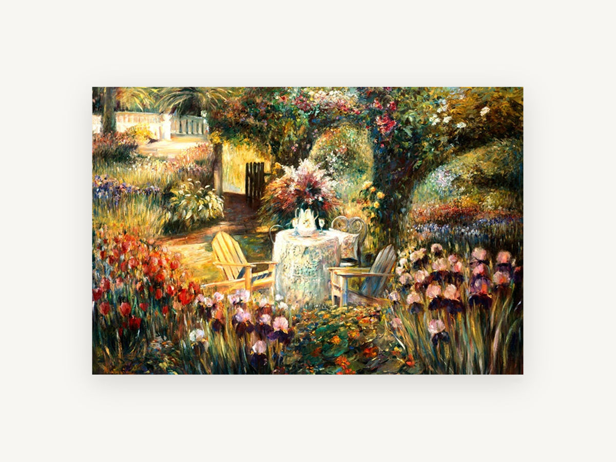 Garden Tea Table, floral canvas wall art print, front view