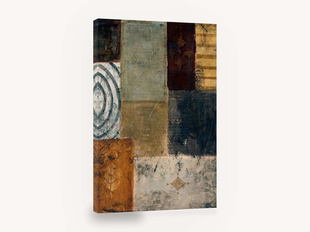 Earthen Patchwork Panels, muted earth tone abstract patchwork, floral canvas wall art print ready to hang