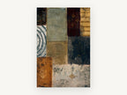 Earthen Patchwork Panels, floral canvas wall art print, front view